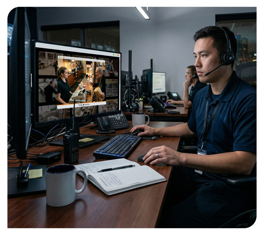 Security agent monitoring video feeds